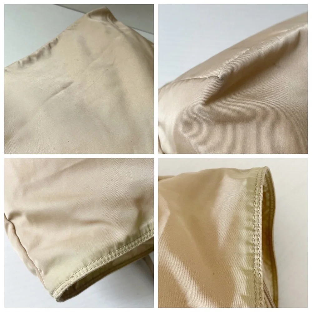 Prada tan Tessuto nylon and leather triangle logo shoulder tote bag